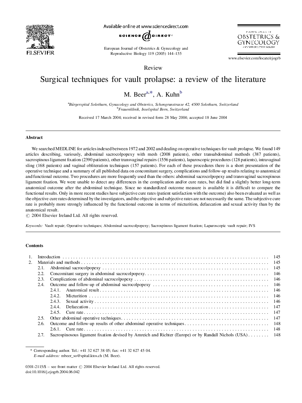 Surgical techniques for vault prolapse: a review of the literature