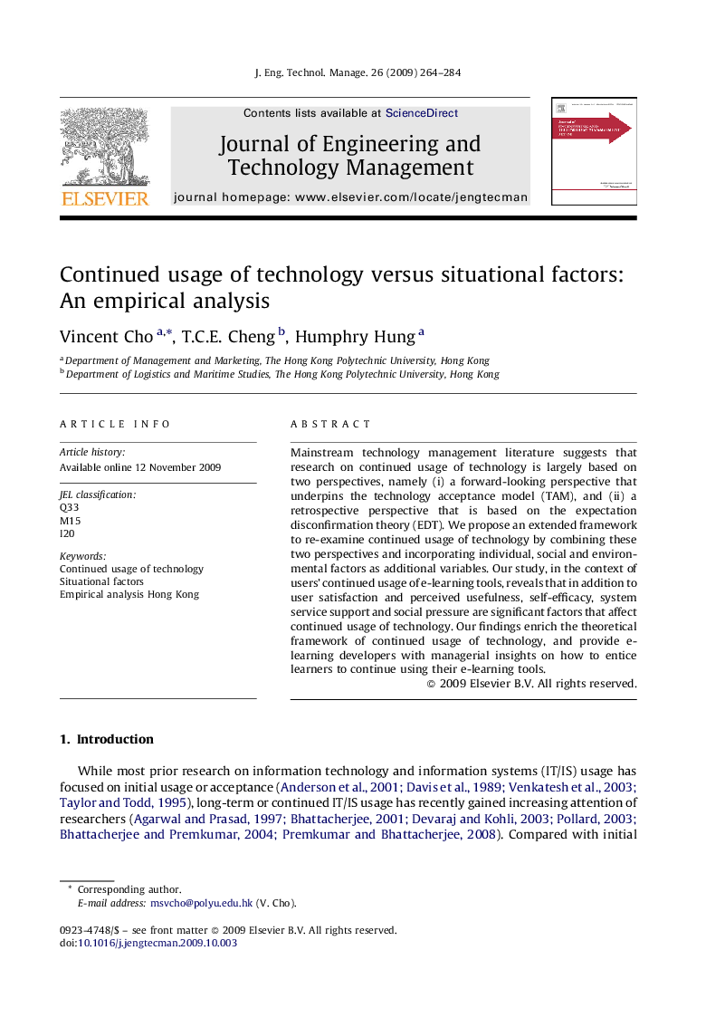 Continued usage of technology versus situational factors: An empirical analysis