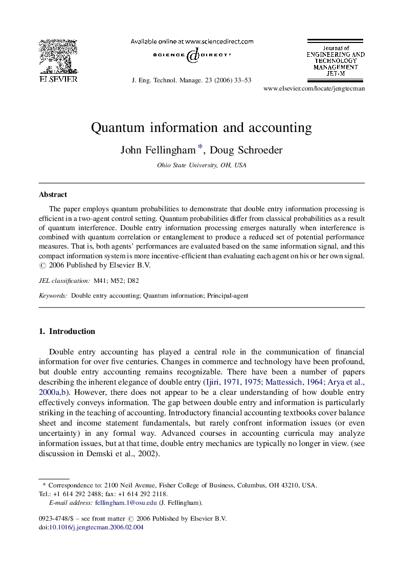 Quantum information and accounting