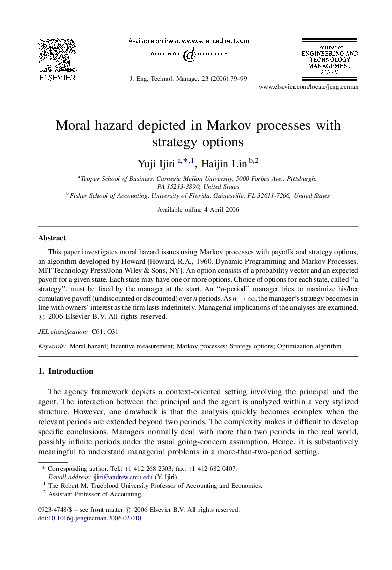 Moral hazard depicted in Markov processes with strategy options