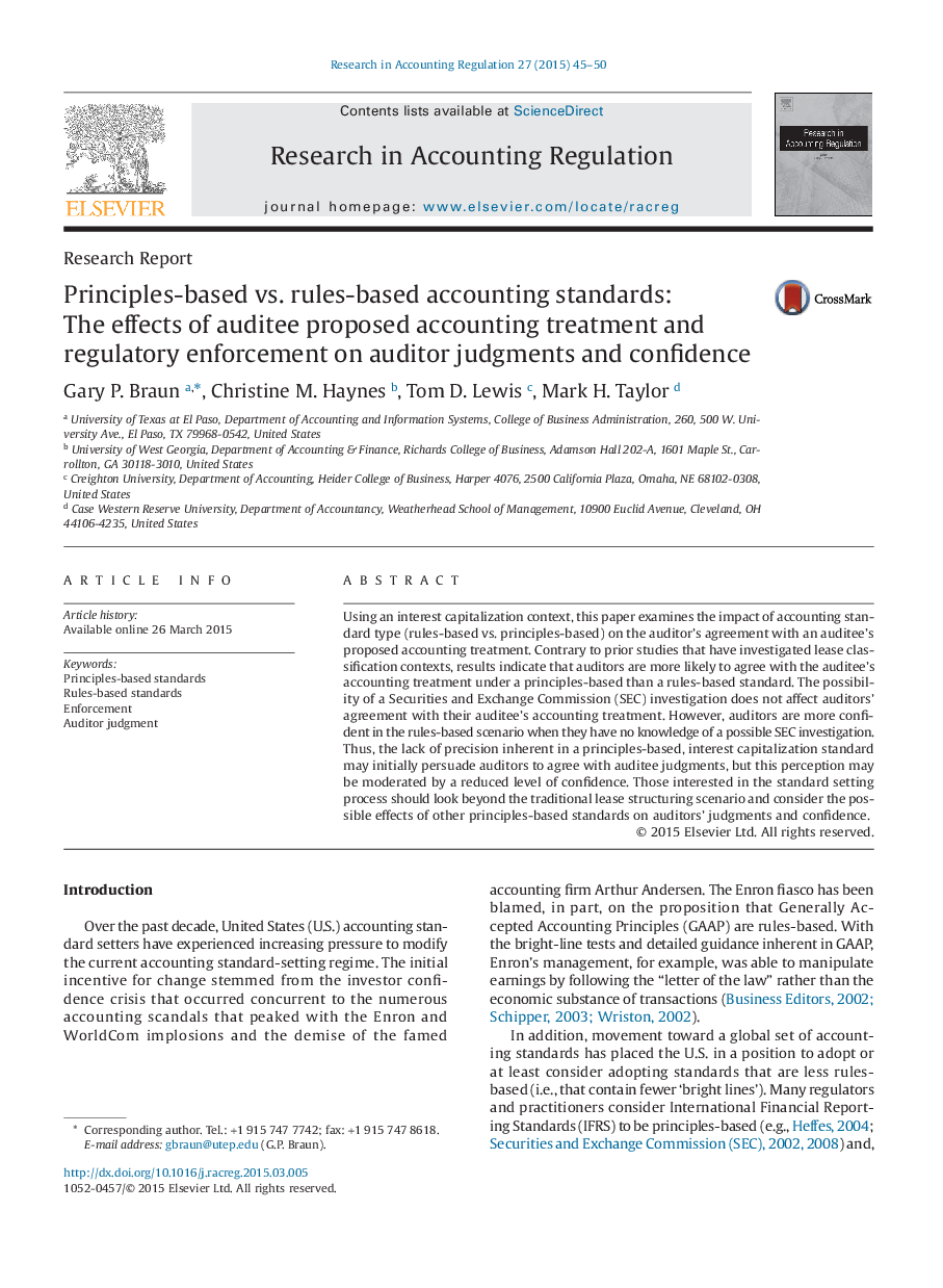 Principles-based vs. rules-based accounting standards: The effects of auditee proposed accounting treatment and regulatory enforcement on auditor judgments and confidence