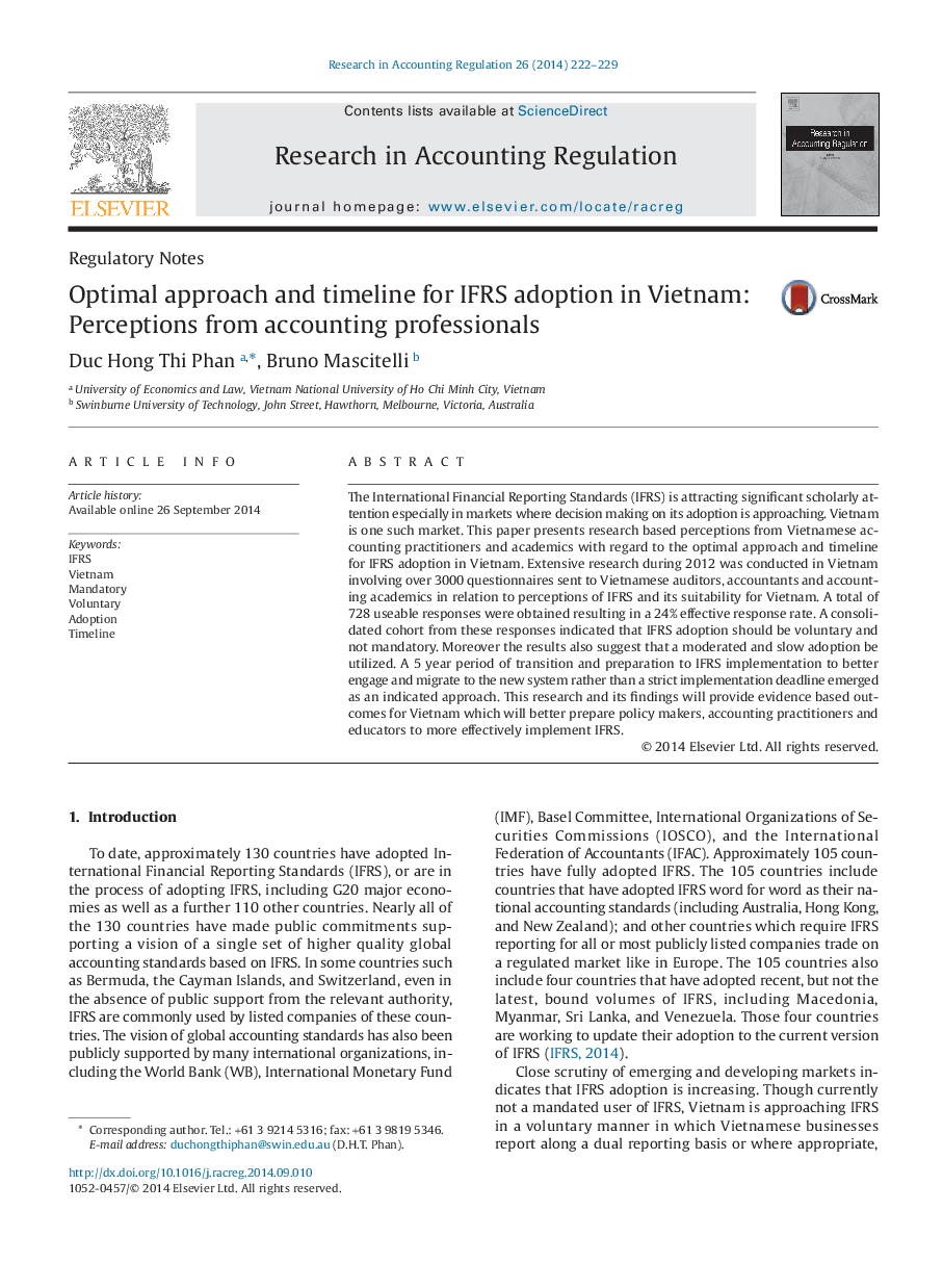 Optimal approach and timeline for IFRS adoption in Vietnam: Perceptions from accounting professionals