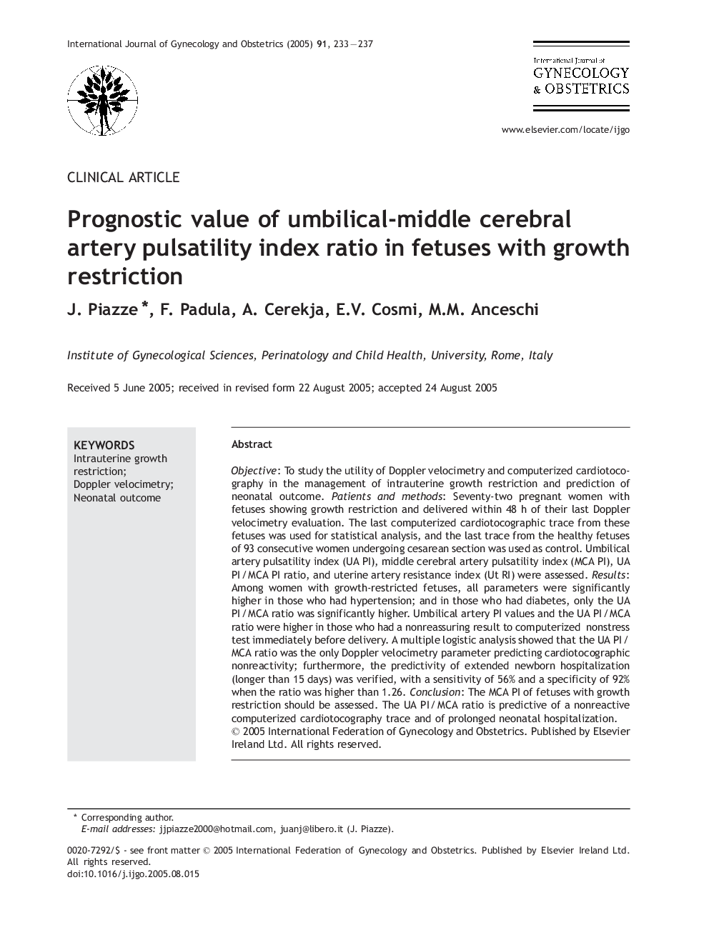 Prognostic value of umbilical-middle cerebral artery pulsatility index ratio in fetuses with growth restriction