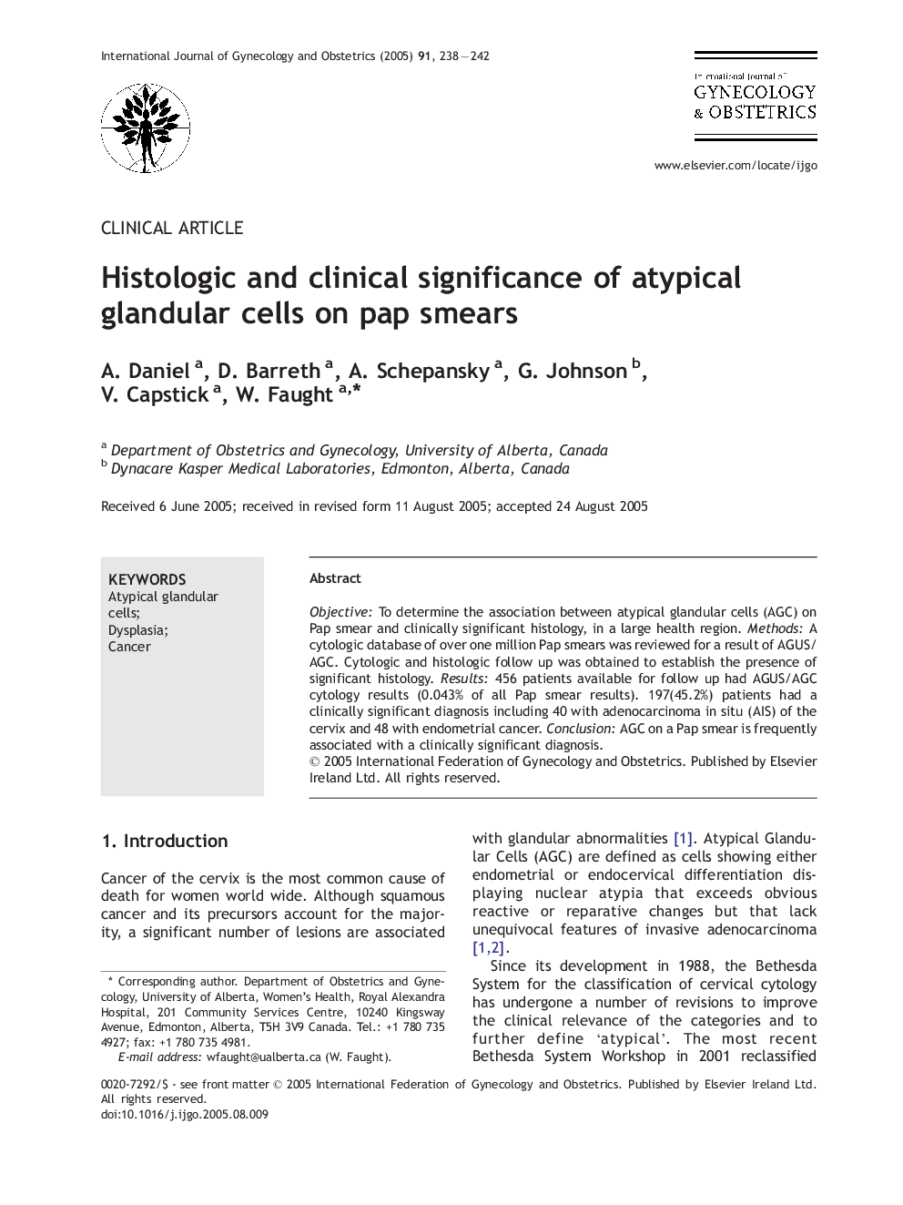 Histologic and clinical significance of atypical glandular cells on pap smears