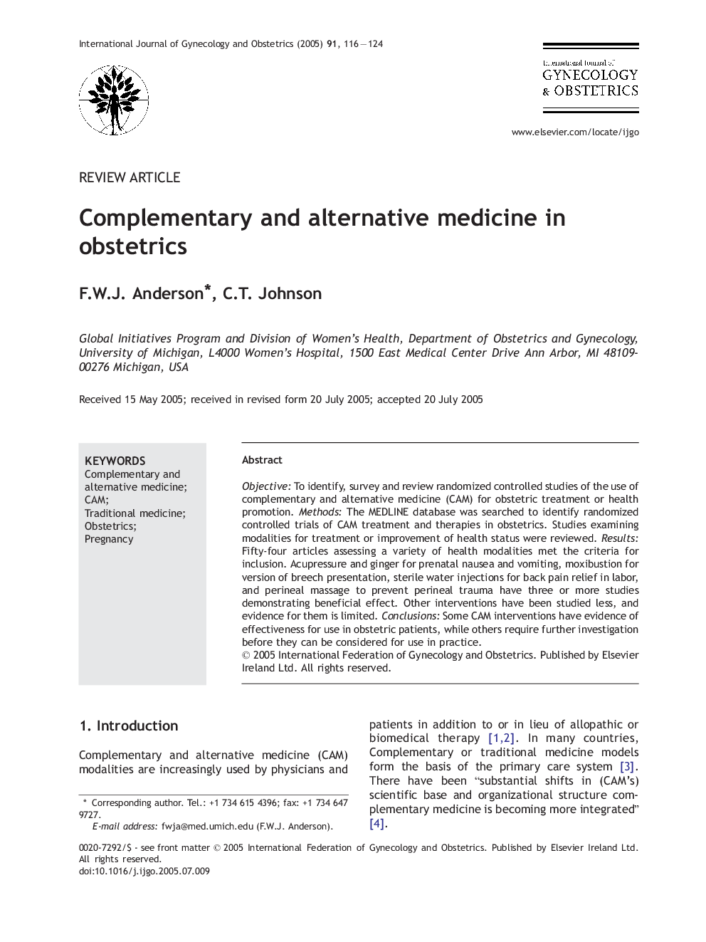 Complementary and alternative medicine in obstetrics