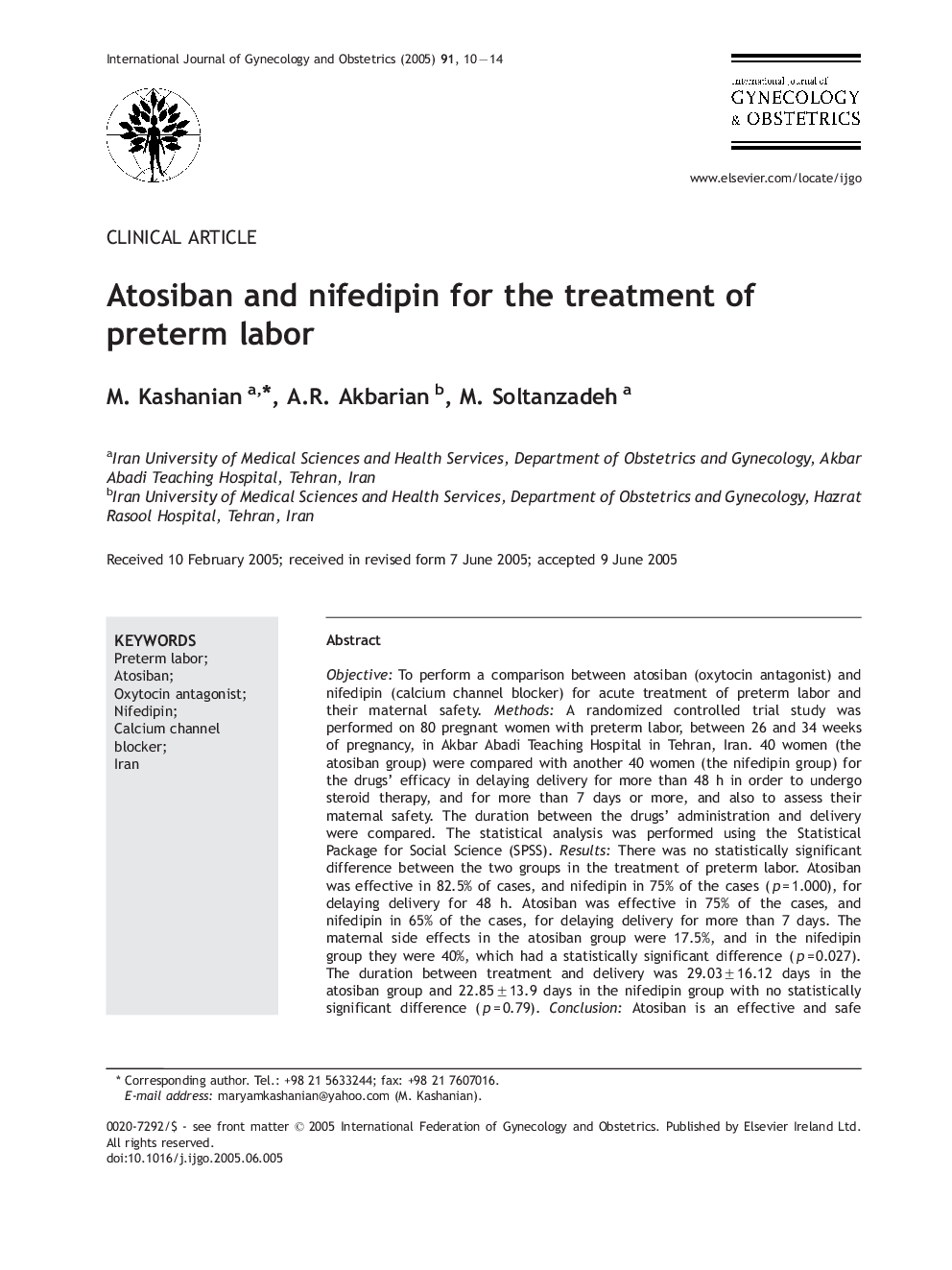 Atosiban and nifedipin for the treatment of preterm labor