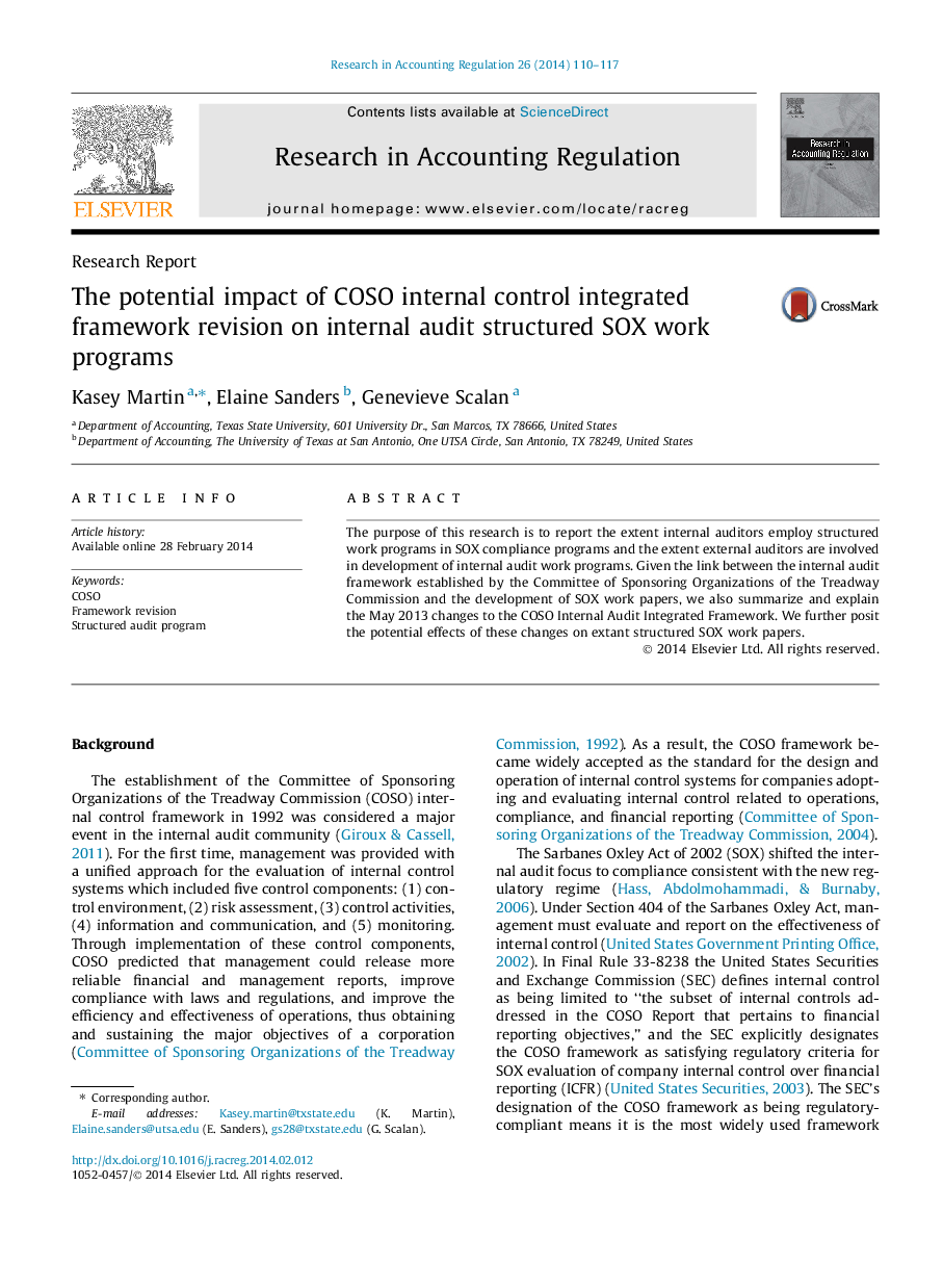 The potential impact of COSO internal control integrated framework revision on internal audit structured SOX work programs