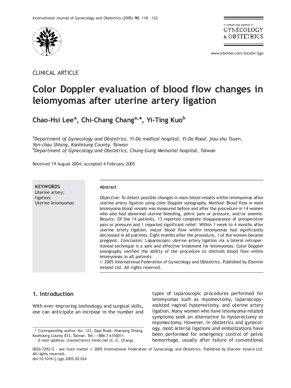 Color Doppler evaluation of blood flow changes in leiomyomas after uterine artery ligation