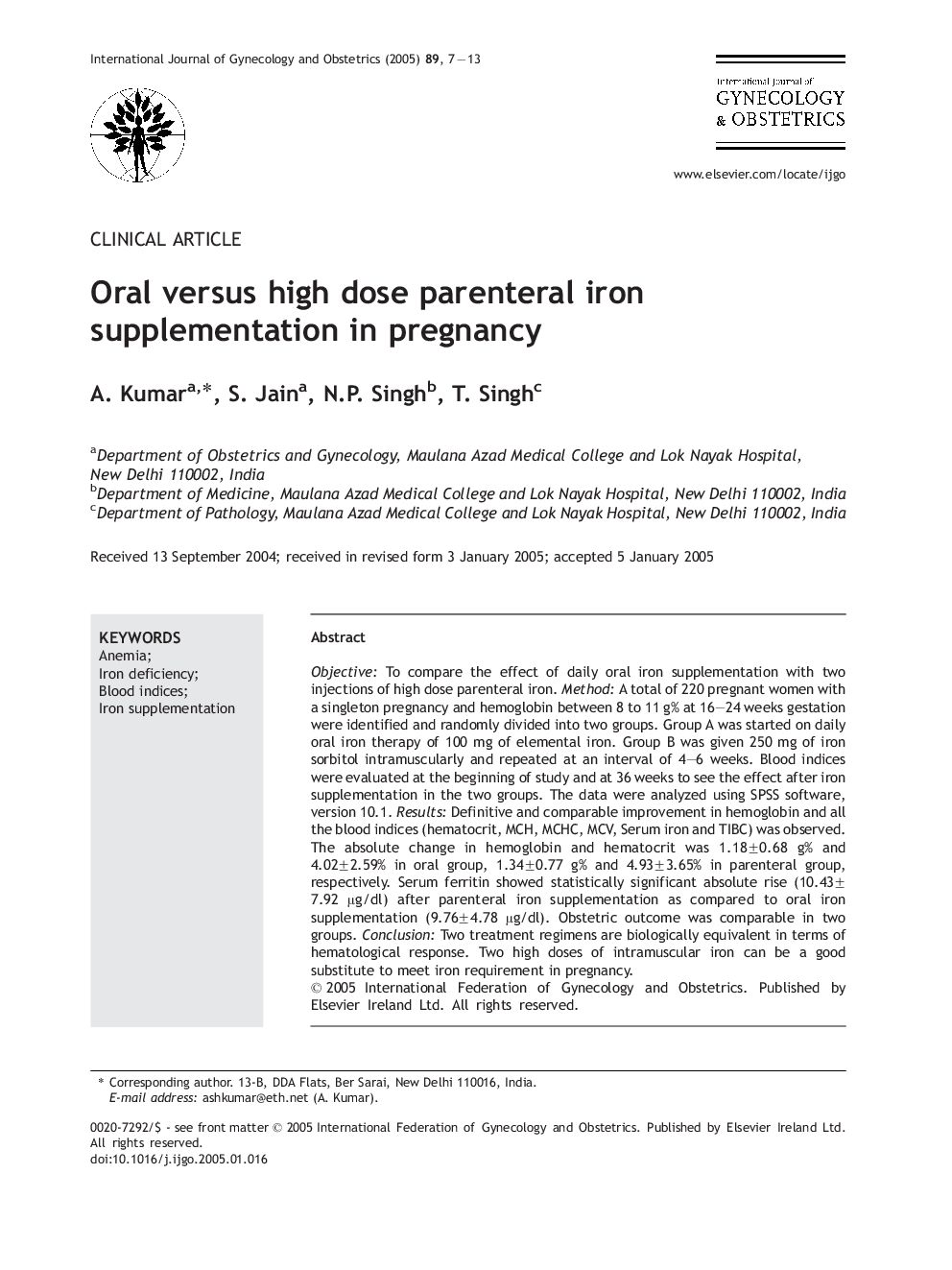 Oral versus high dose parenteral iron supplementation in pregnancy