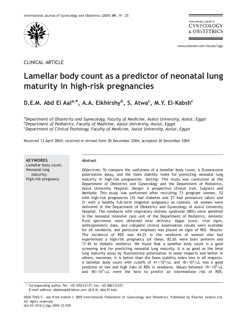 Lamellar body count as a predictor of neonatal lung maturity in high-risk pregnancies