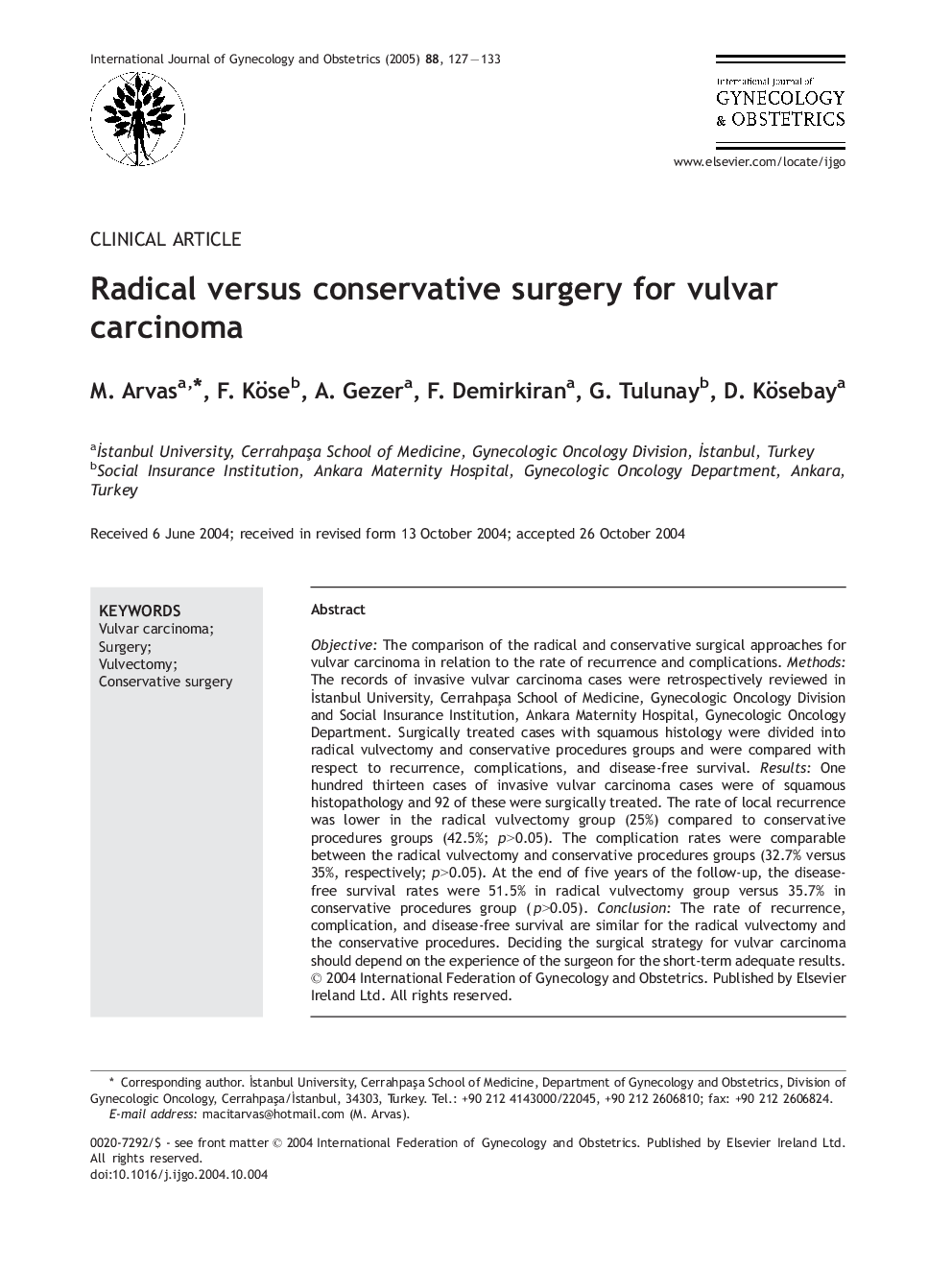 Radical versus conservative surgery for vulvar carcinoma