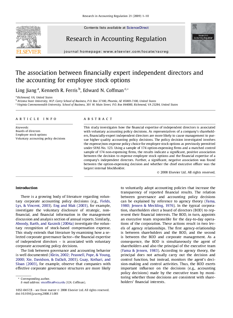 The association between financially expert independent directors and the accounting for employee stock options