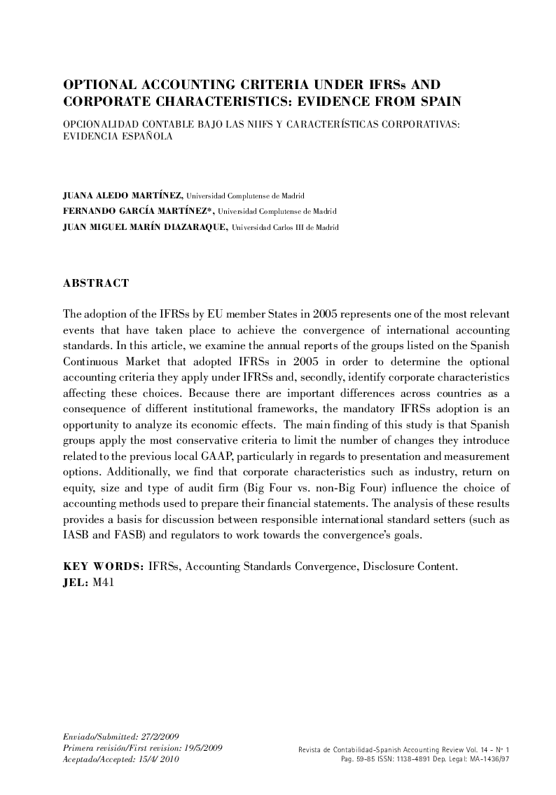 Optional accounting criteria under IFRSs and corporate characteristics: evidence from spain