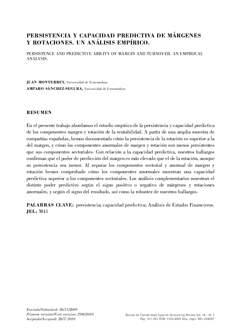 Persistencia y capacidad predictiva de márgenes y rotaciones. un análisis empírico