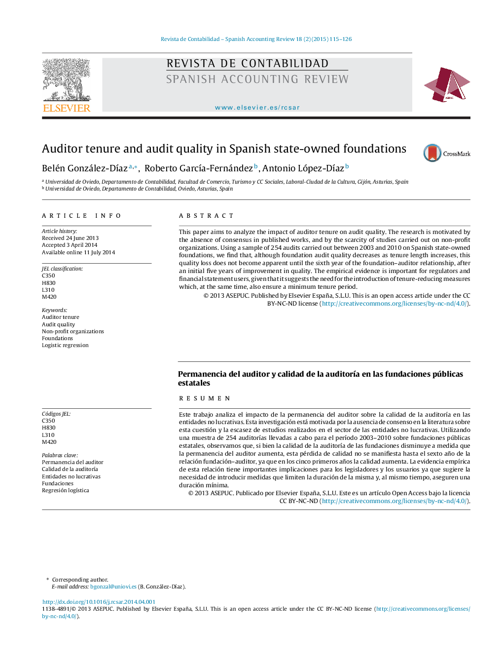 Auditor tenure and audit quality in Spanish state-owned foundations