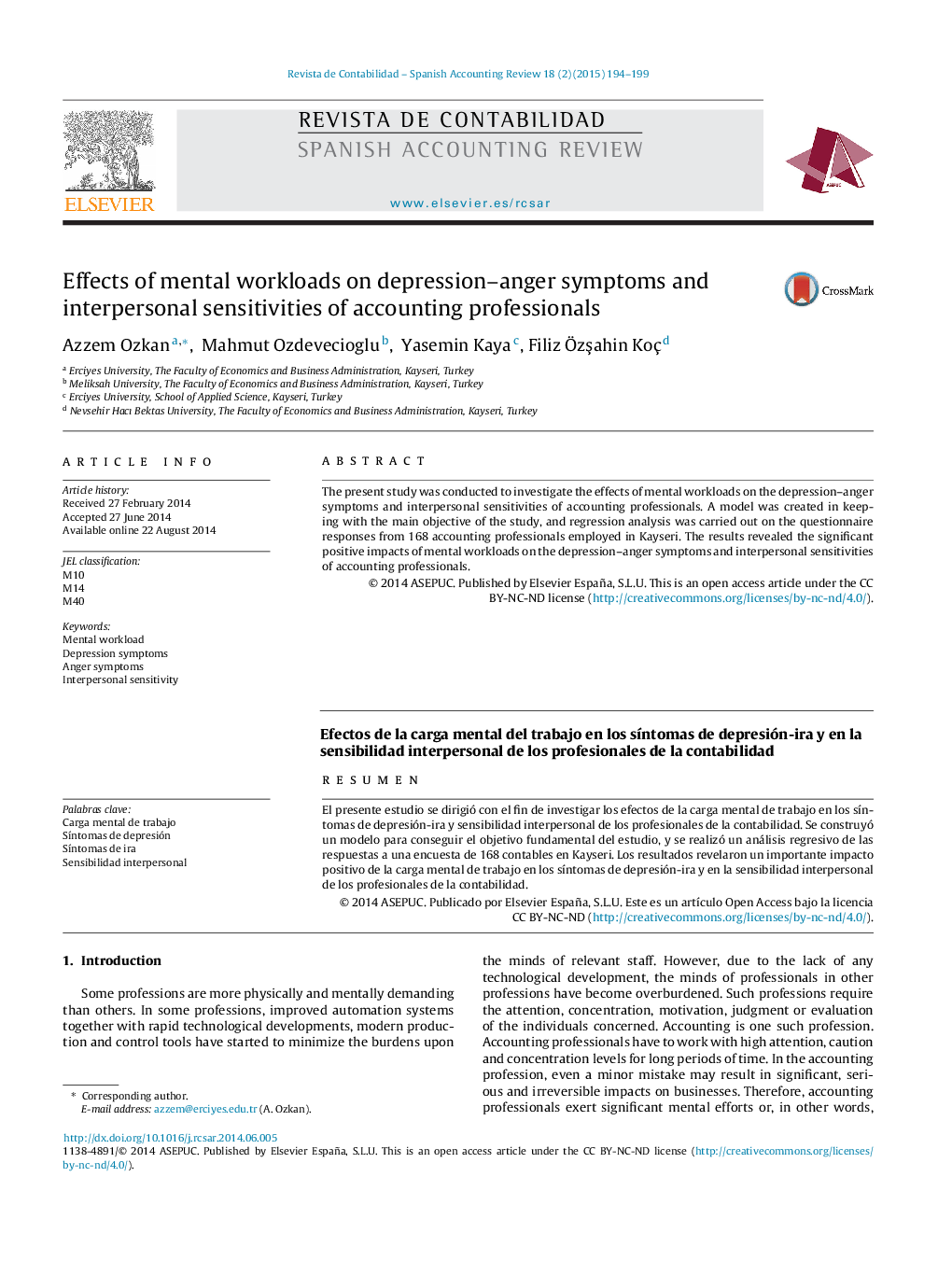 Effects of mental workloads on depression–anger symptoms and interpersonal sensitivities of accounting professionals