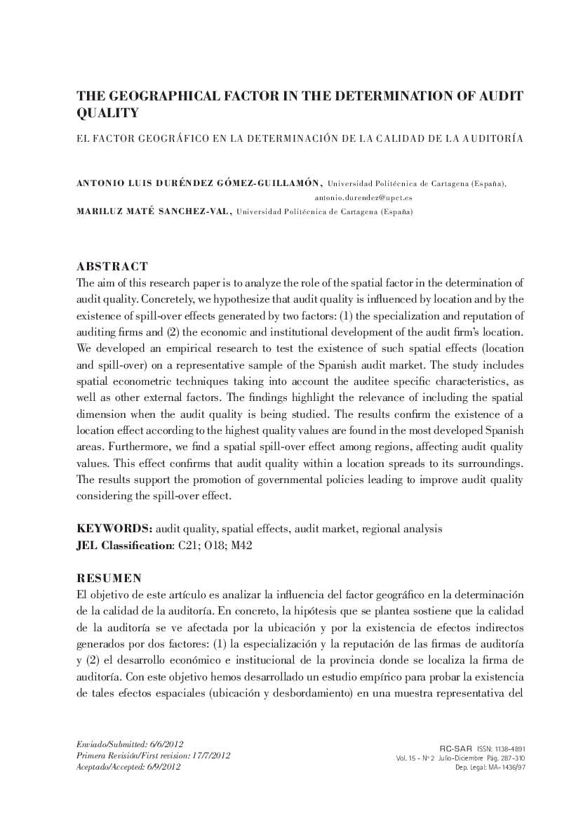 The geographical factor in the determination of audit quality