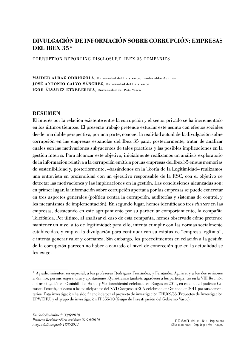 Divulgación de información sobre corrupción: empresas del IBEX 35 *