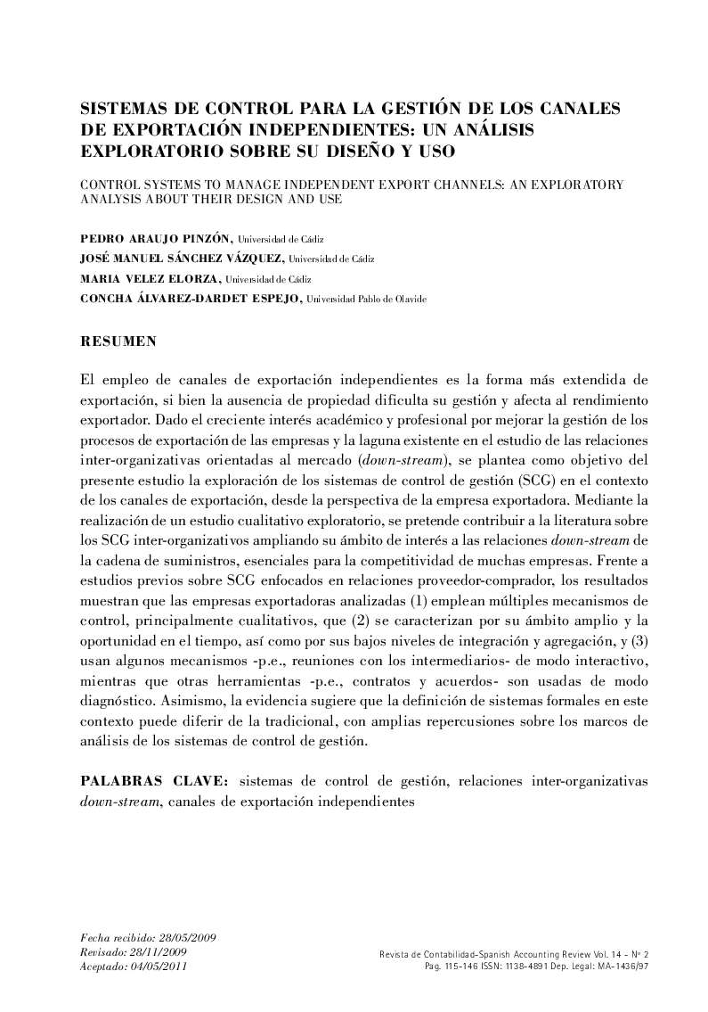 Sistemas de control para la gestión de los canales de exportación independientes: un análisis exploratorio sobre su diseño y uso