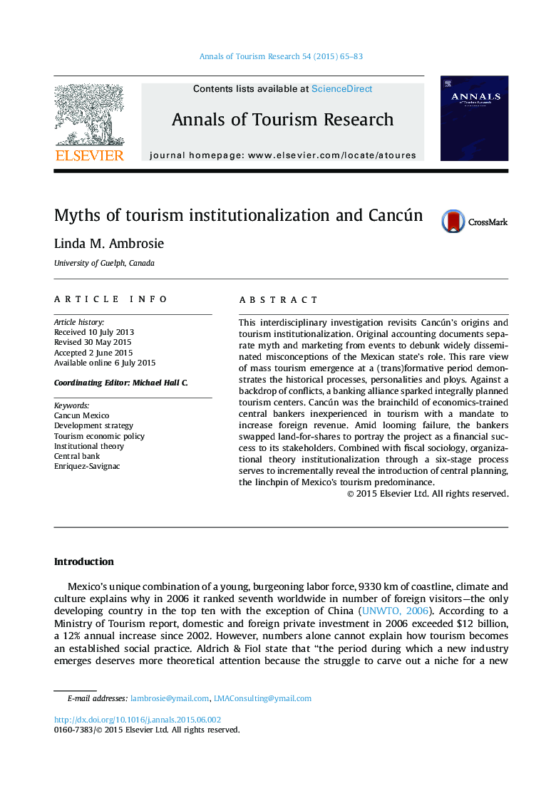 Myths of tourism institutionalization and Cancún