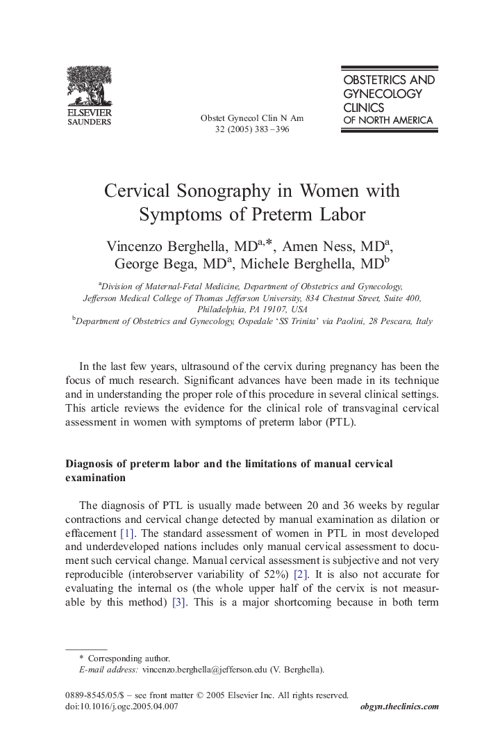 Cervical Sonography in Women with Symptoms of Preterm Labor