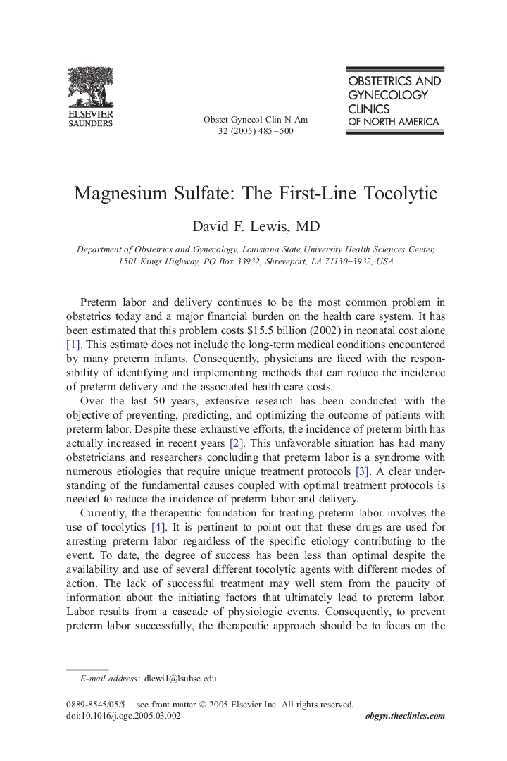 Magnesium Sulfate: The First-Line Tocolytic