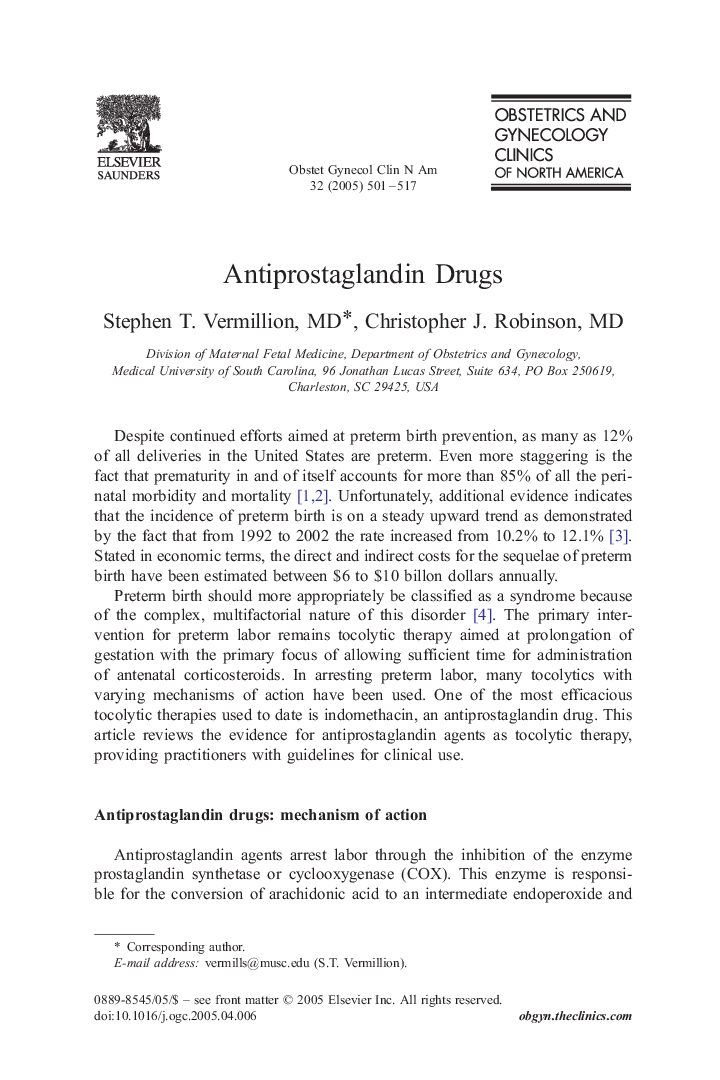 عکس صفحه اول مقاله: Antiprostaglandin Drugs Antiprostaglandin Drugs