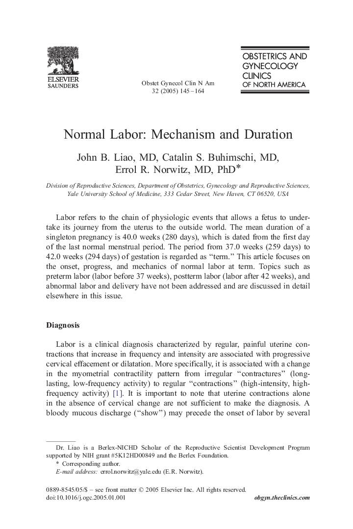 Normal Labor: Mechanism and Duration