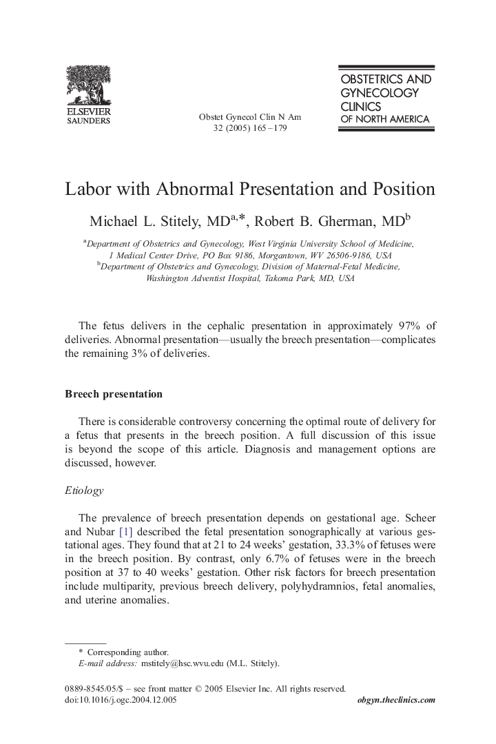 Labor with Abnormal Presentation and Position