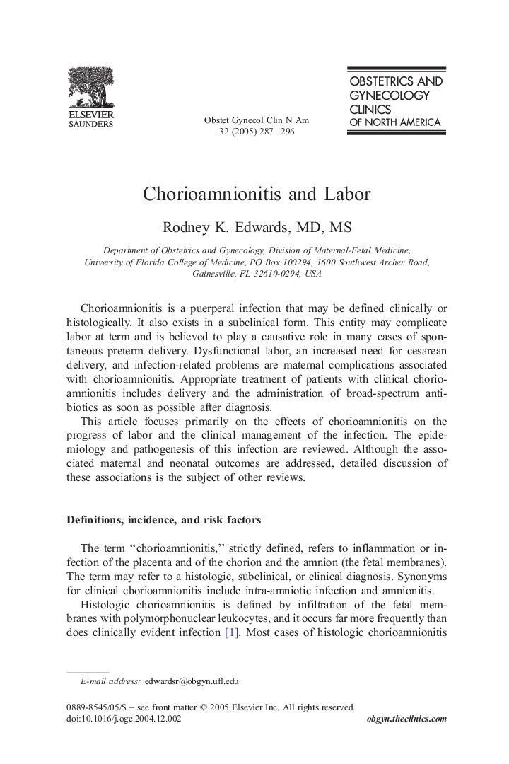 Chorioamnionitis and Labor