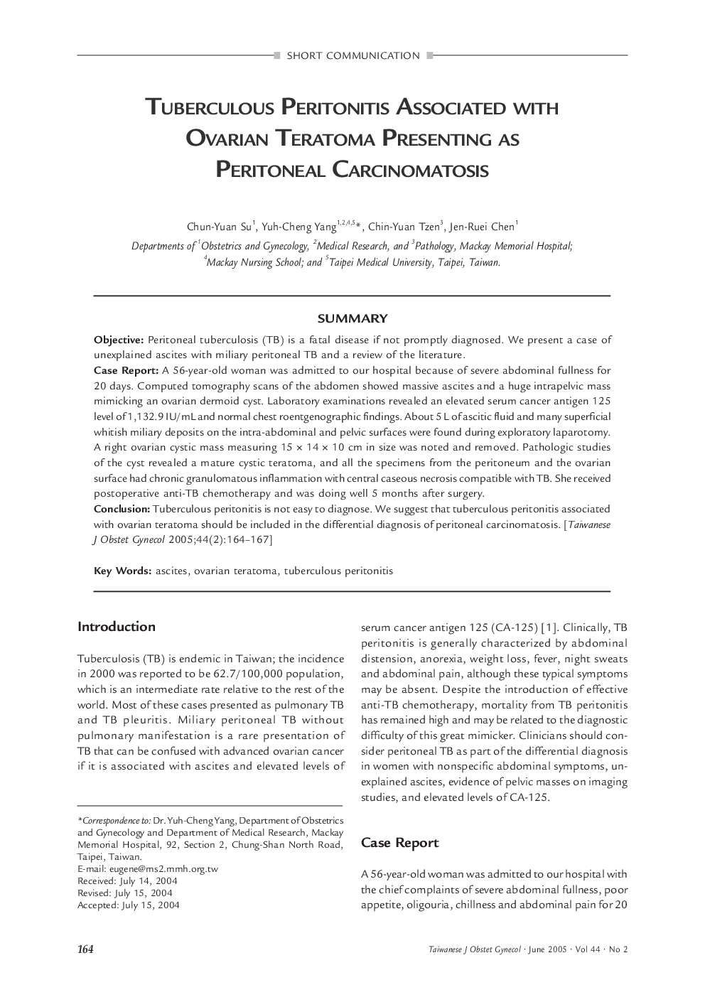 Tuberculous Peritonitis Associated with Ovarian Teratoma Presenting as Peritoneal Carcinomatosis