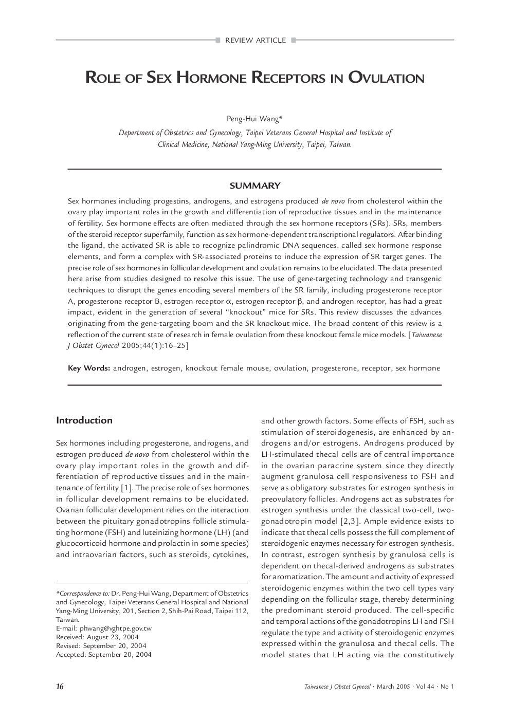 Role of Sex Hormone Receptors in Ovulation