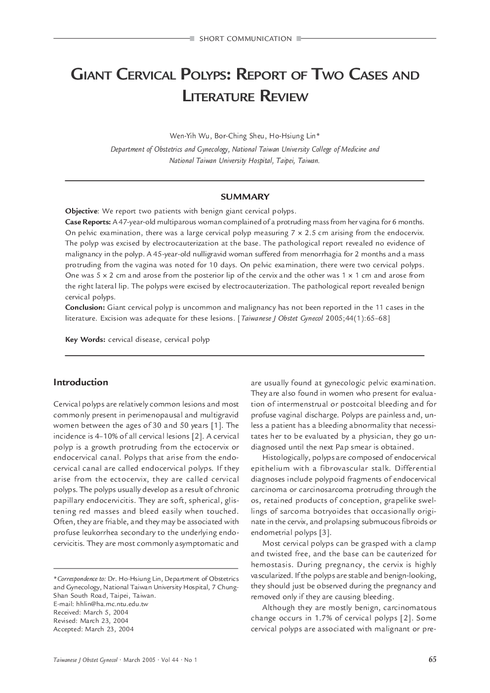 Giant Cervical Polyps: Report of two Cases and Literature Review