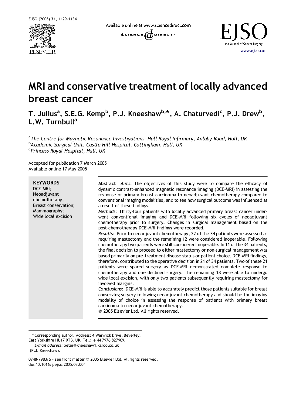 MRI and conservative treatment of locally advanced breast cancer