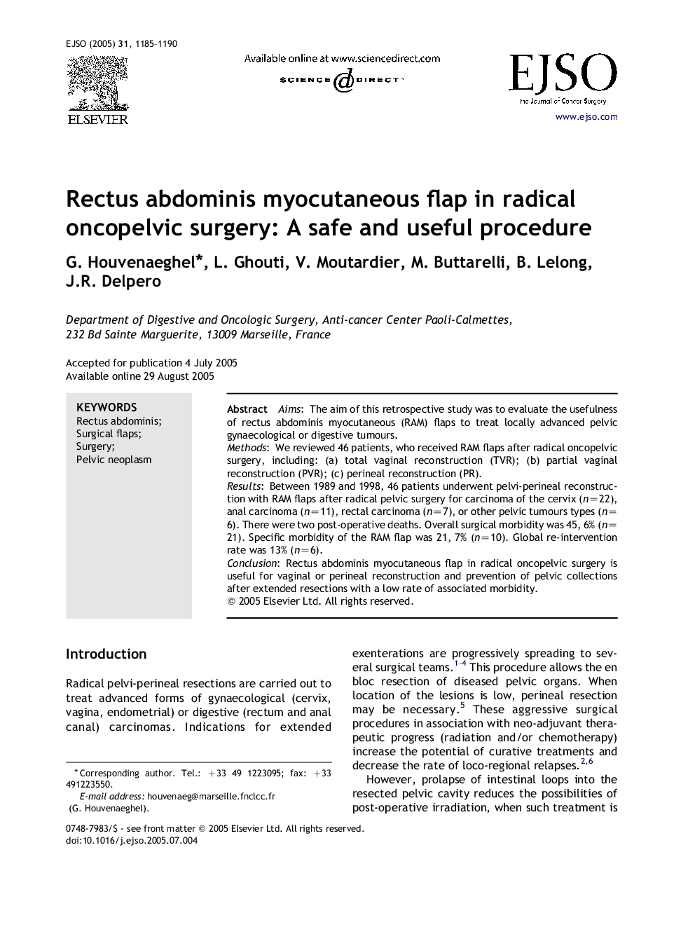 Rectus abdominis myocutaneous flap in radical oncopelvic surgery: A safe and useful procedure