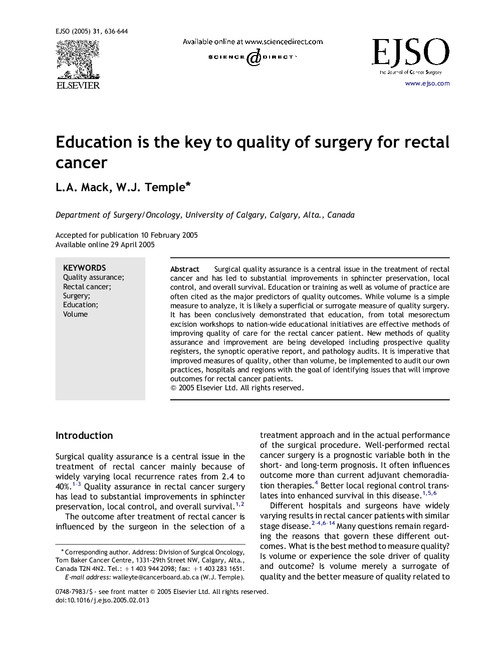 Education is the key to quality of surgery for rectal cancer