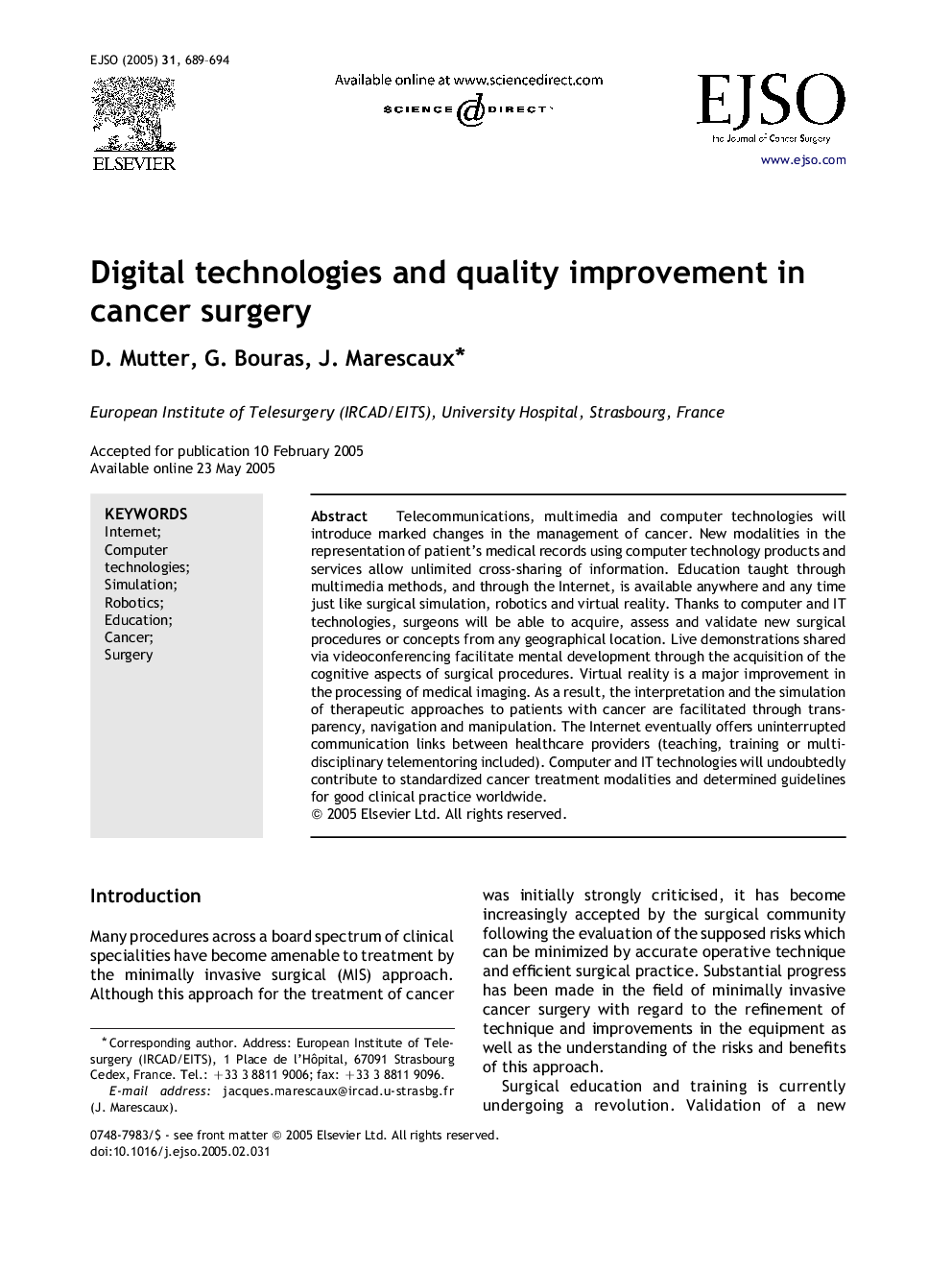 Digital technologies and quality improvement in cancer surgery