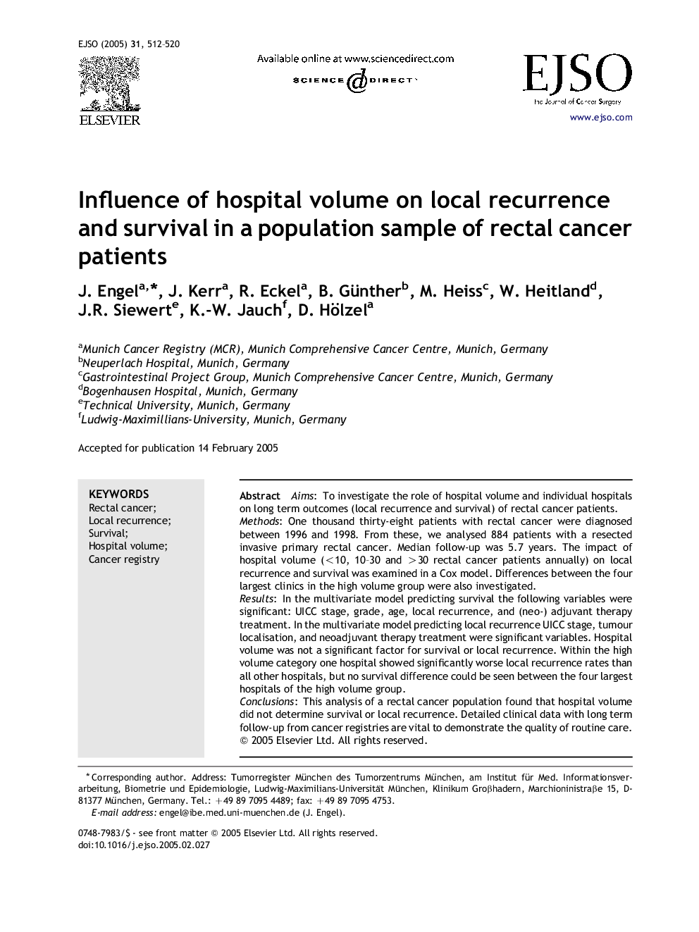 Influence of hospital volume on local recurrence and survival in a population sample of rectal cancer patients