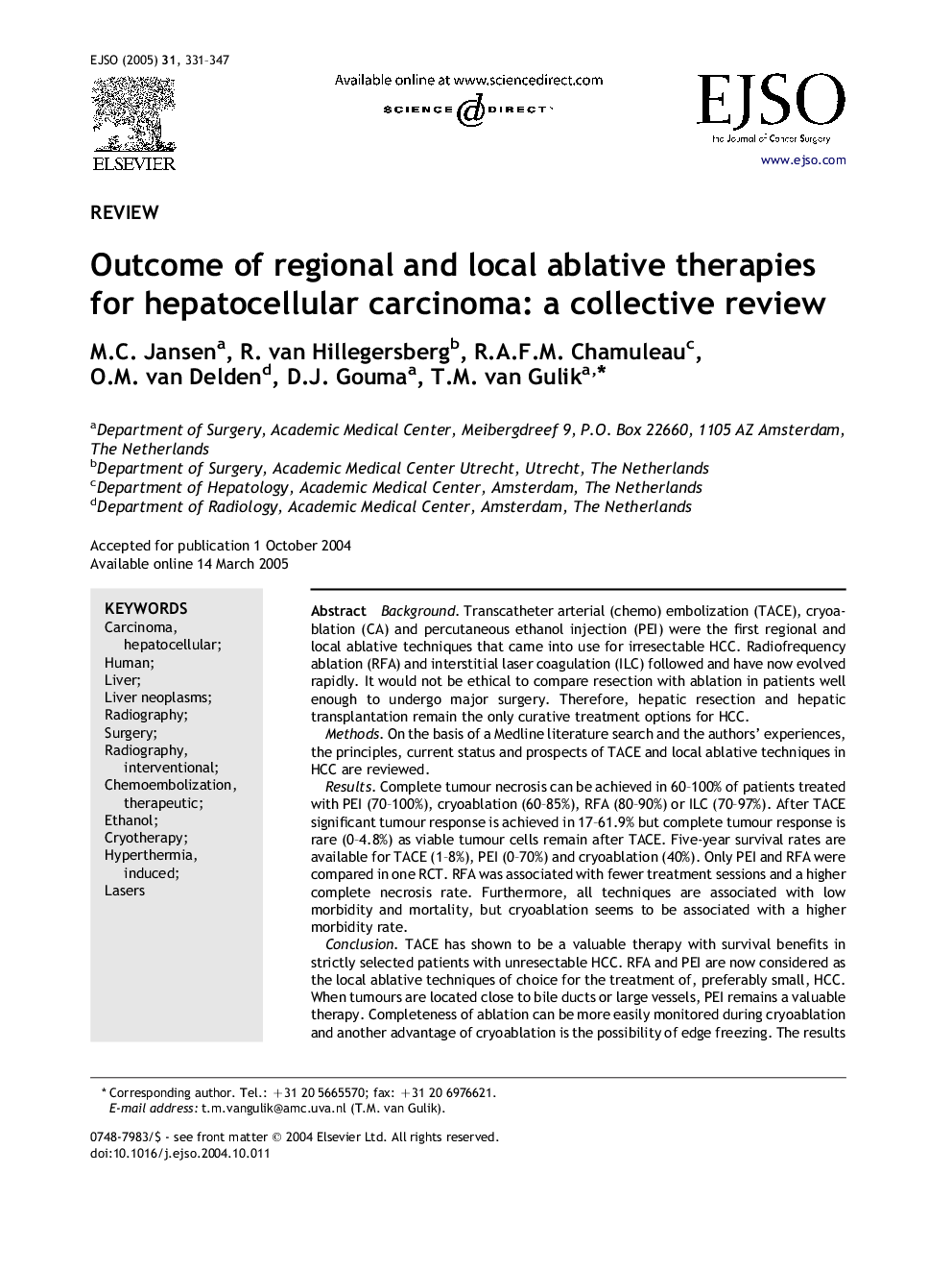 Outcome of regional and local ablative therapies for hepatocellular carcinoma: a collective review