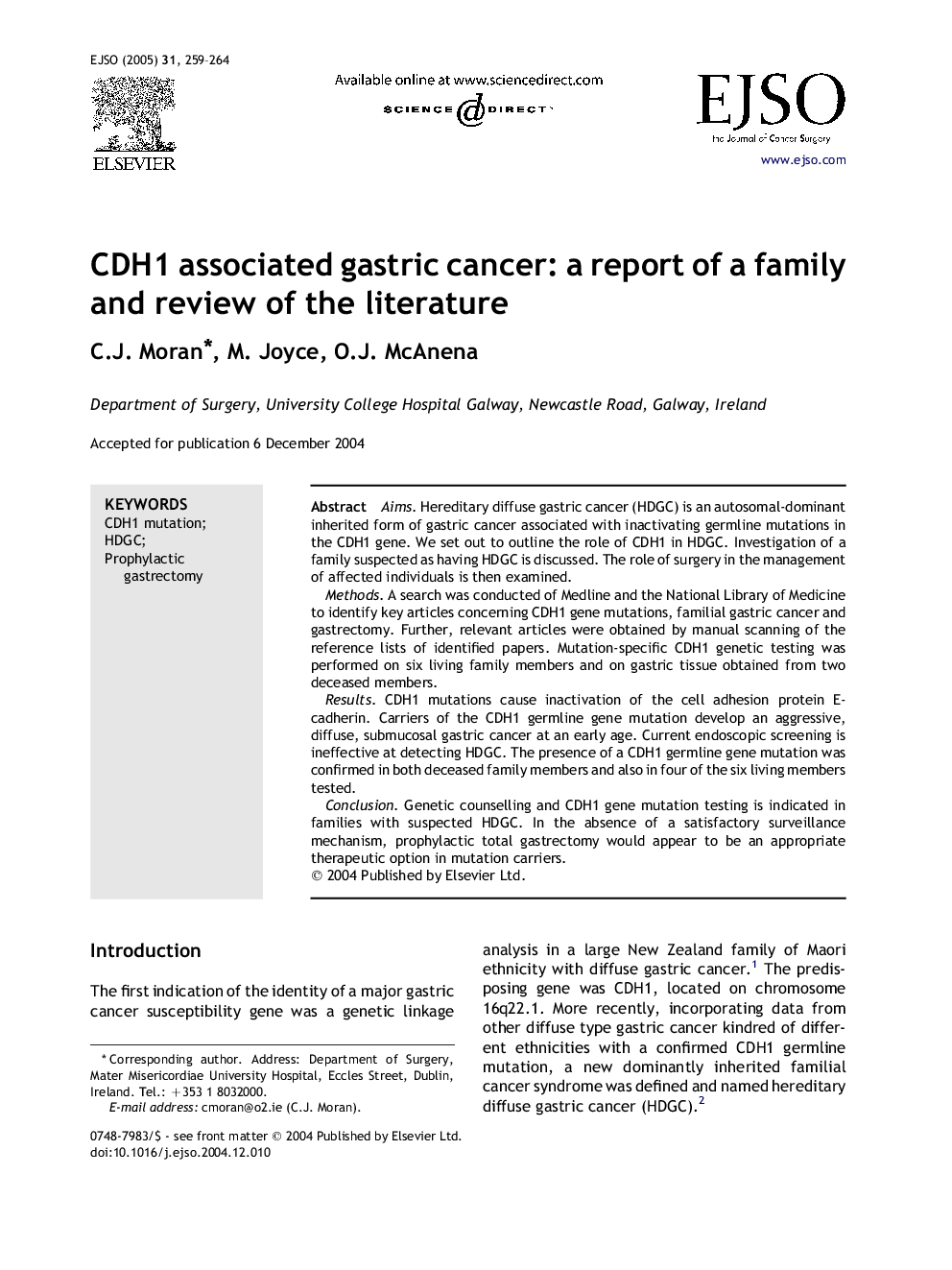 CDH1 associated gastric cancer: a report of a family and review of the literature