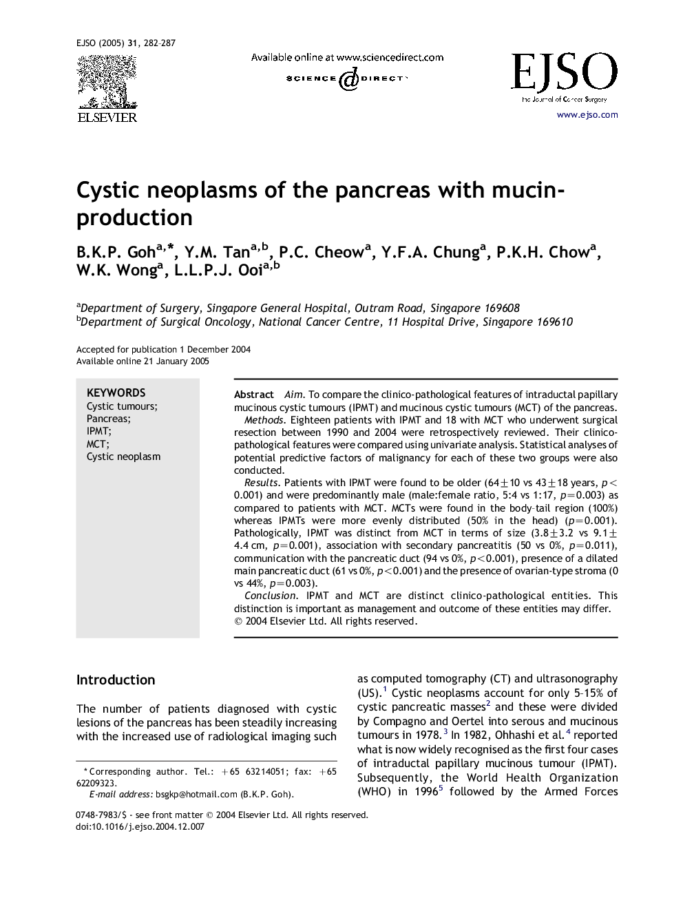 Cystic neoplasms of the pancreas with mucin-production