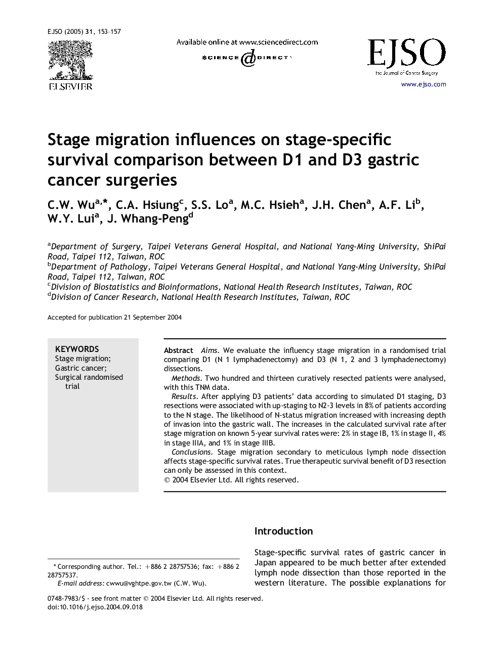 Stage migration influences on stage-specific survival comparison between D1 and D3 gastric cancer surgeries