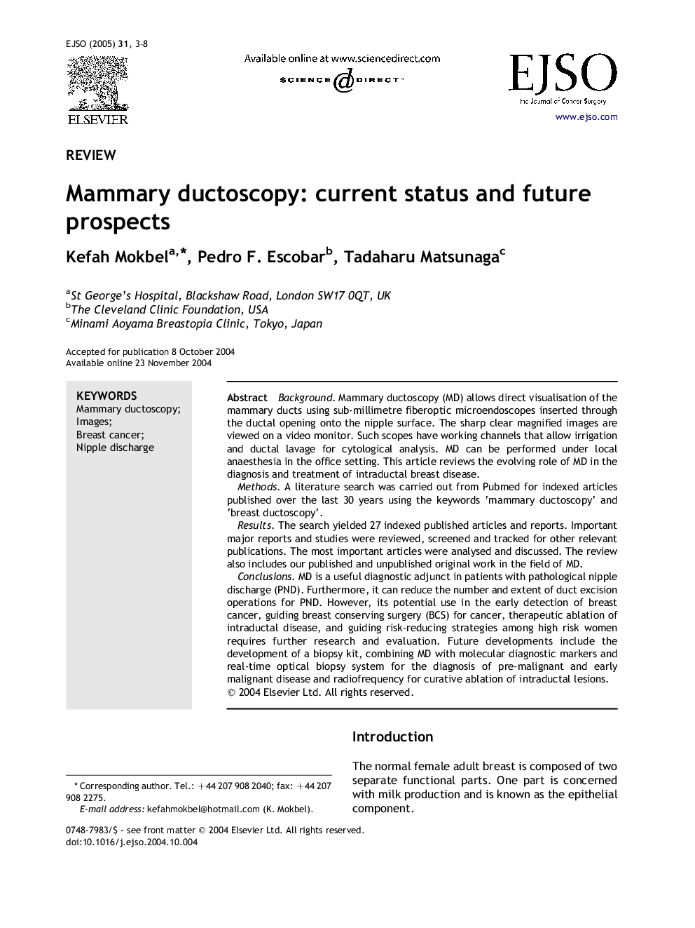 Mammary ductoscopy: current status and future prospects