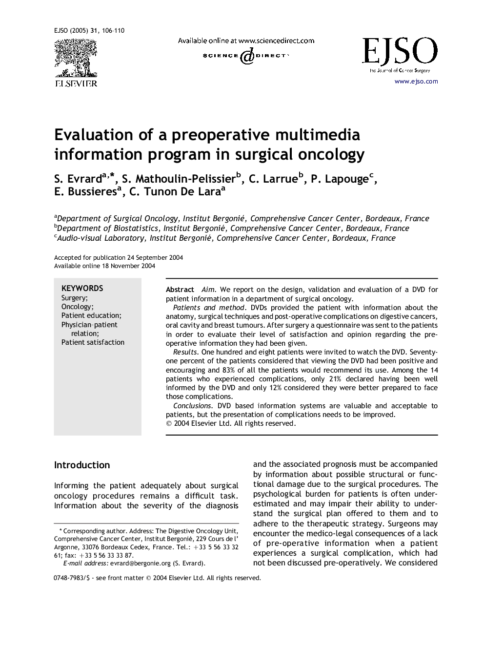 Evaluation of a preoperative multimedia information program in surgical oncology