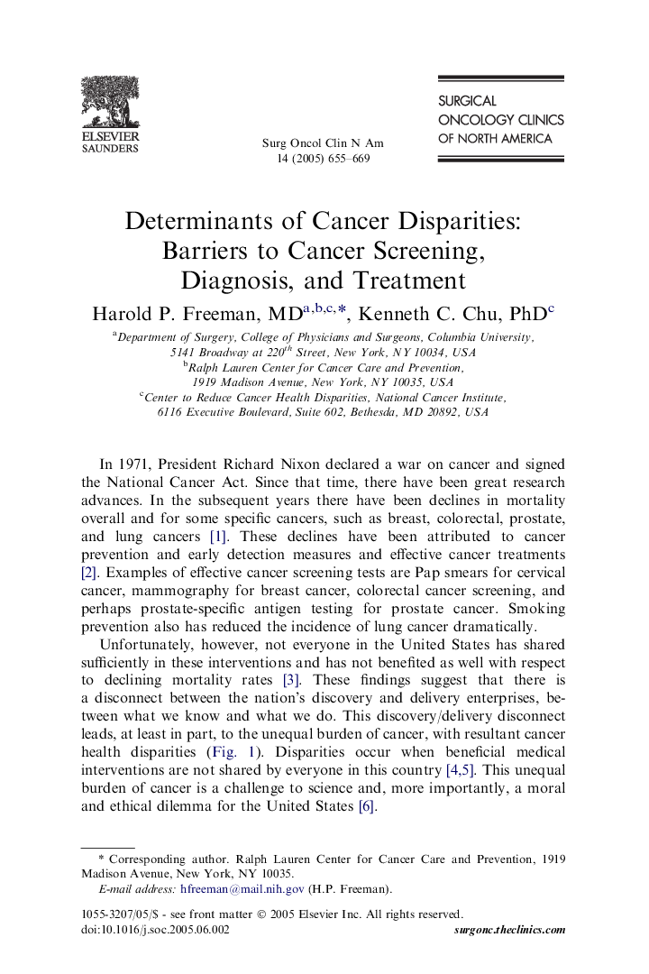 Determinants of Cancer Disparities: Barriers to Cancer Screening, Diagnosis, and Treatment