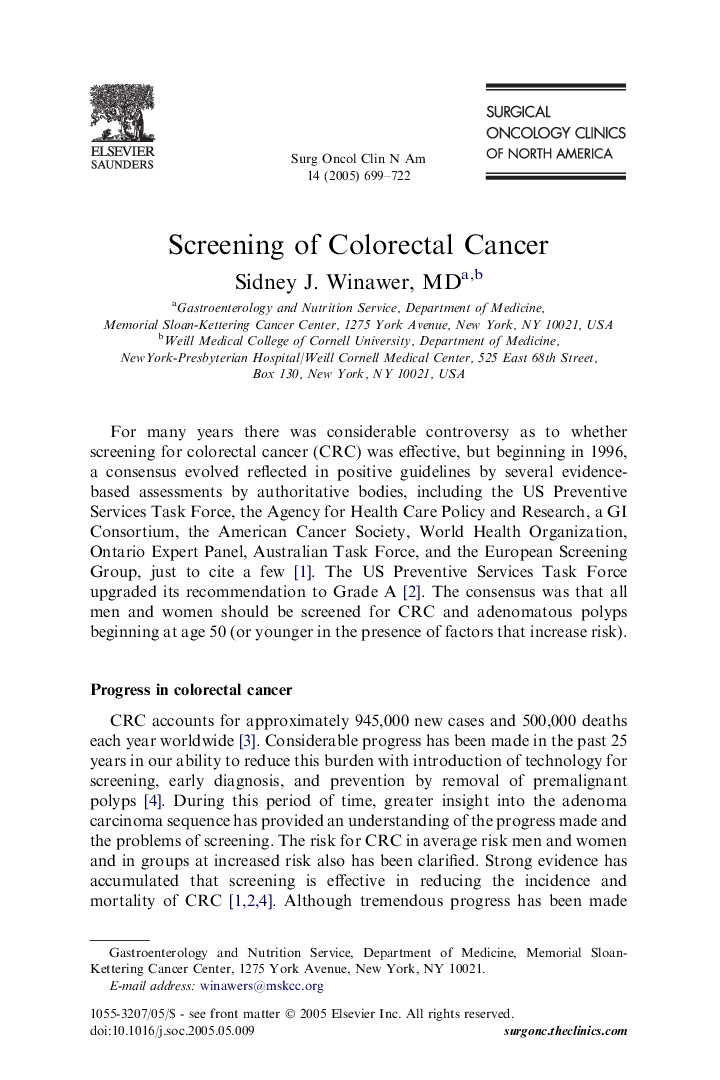 Screening of Colorectal Cancer