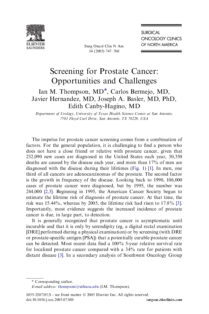 Screening for Prostate Cancer: Opportunities and Challenges