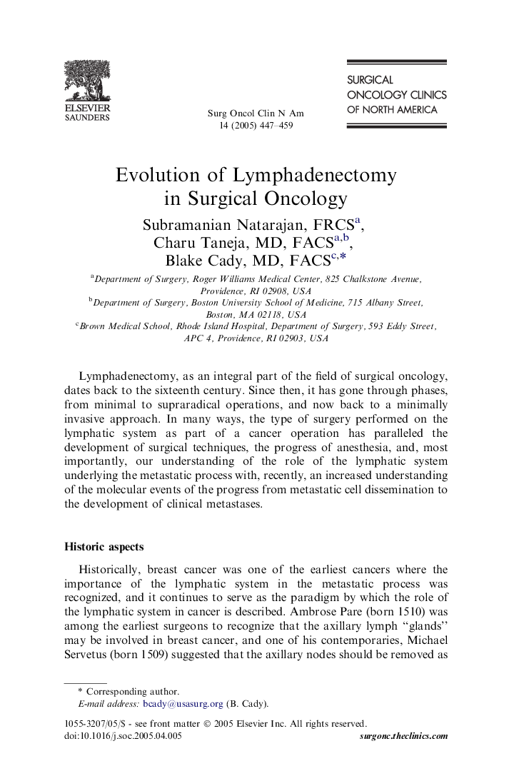 Evolution of Lymphadenectomy in Surgical Oncology