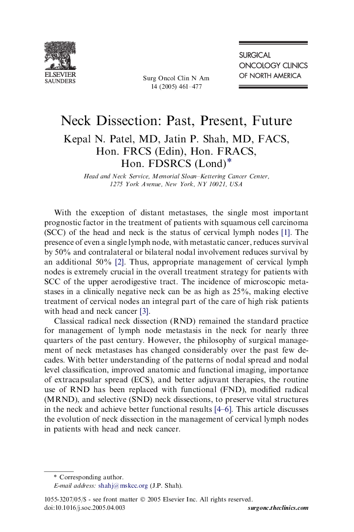 Neck Dissection: Past, Present, Future