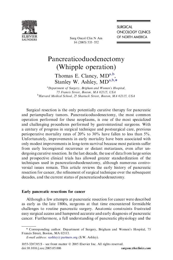 Pancreaticoduodenectomy (Whipple operation)